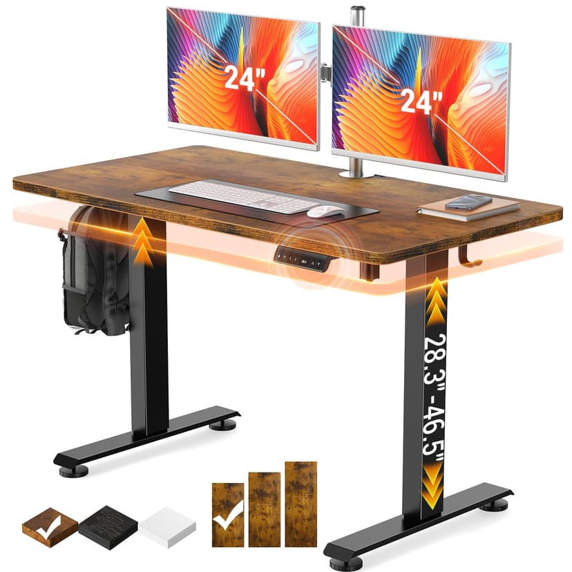 Veken 47.2" Standing Desk, Adjustable Height Office Desk with Wood Desktop, Computer Table for Home Work, Study and Gaming, Small Spaces, Modern Furniture,Brown