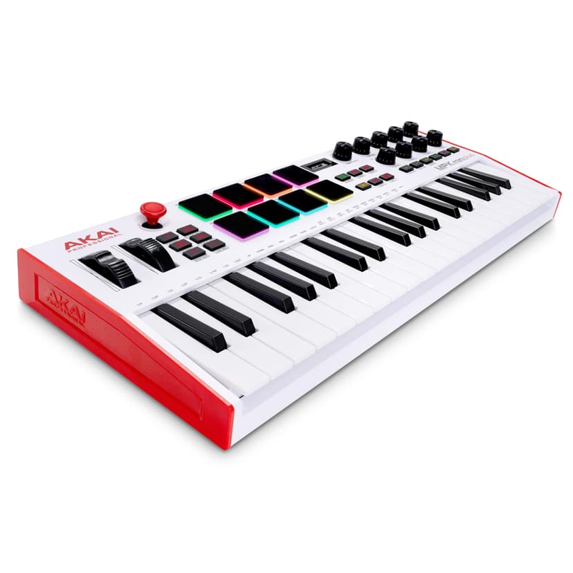 Akai Professional MPK Mini Plus - USB MIDI Keyboard Controller with 37 Mini Keys, 8 MPC Pads, Sequencer, MIDI/CV/Gate I/O and Native Instruments Sound Package, White Limited Edition