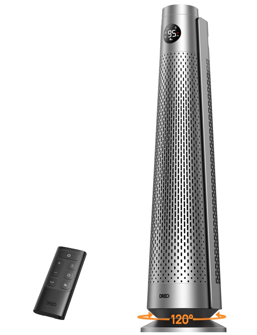 DREO Space Heater with Adjustable Thermostat, 30", 120° Oscillation, 5 Heat & 3 Fan levels, 8 Safety Protections, 25dB Quiet, 1-12H Timer, Remote, Heaters for Indoor Use, Large Room, Bedroom, Grey