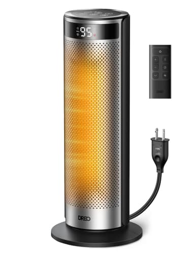 DREO Space Heater for Large Room, 20 Inch Electric Heaters with DREO FortPlug for Indoor Use, 8 Safe Protection Tower, 70° Oscillation, PTC Ceramic with Remote, Quiet, 12H Timer, Bedroom, Office