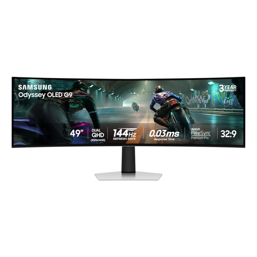 Samsung 49" Odyssey OLED G9 (G91SD) Dual QHD QD-OLED G-Sync Compatible Curved Gaming Monitor, 144Hz, 0.03ms, AMD FreeSync Premium Pro, Ergonomic Stand, 3 Year Warranty, LS49DG910SNXZA, 2024