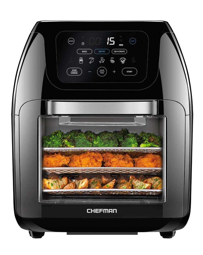 CHEFMAN Multifunctional Digital Air Fryer+ Rotisserie, Dehydrator, Convection Oven, 17 Touch Screen Presets Fry, Roast, Dehydrate, Bake, XL 10L Family Size, Auto Shutoff, Large Easy-View Window, Black