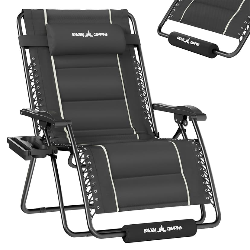 UDPATIO Oversized Zero Gravity Chair Outdoor, Anti Gravity Patio Padding Chairs Folding Adjustable with Cup Holder, Foot Pad & Padded Headrest, Supports 500lbs