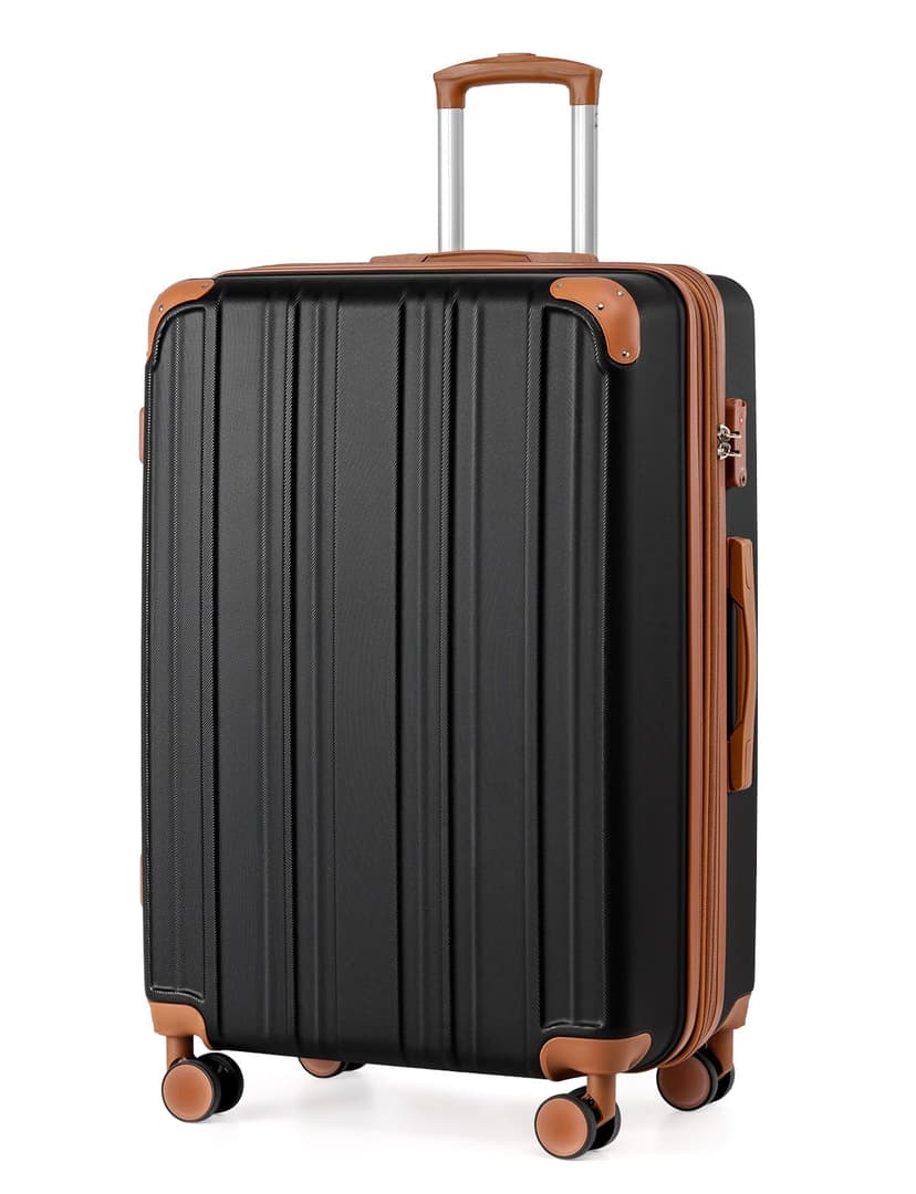 Coolife Luggage, Suitcase with Durable and Lightweight, Large Checked Luggage with ABS Hardshell Expandable, Dual Spinner Wheels, TSA Lock, and YKK Zipper (apricot black, L(28in))
