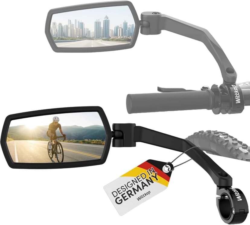 WITTKOP Bike mirror | Large HD field of vision | 360° rotatable & foldable | Mounting above & below | Break-proof & durable | ebike accessories, bike mirror handlebar mount, bicycle mirrors