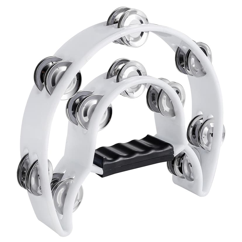 Half Moon Musical Tambourine Double Row Metal Jingles Hand Held Percussion Drum Multicolor for KTV Party with Ergonomic Handle Grip (White)