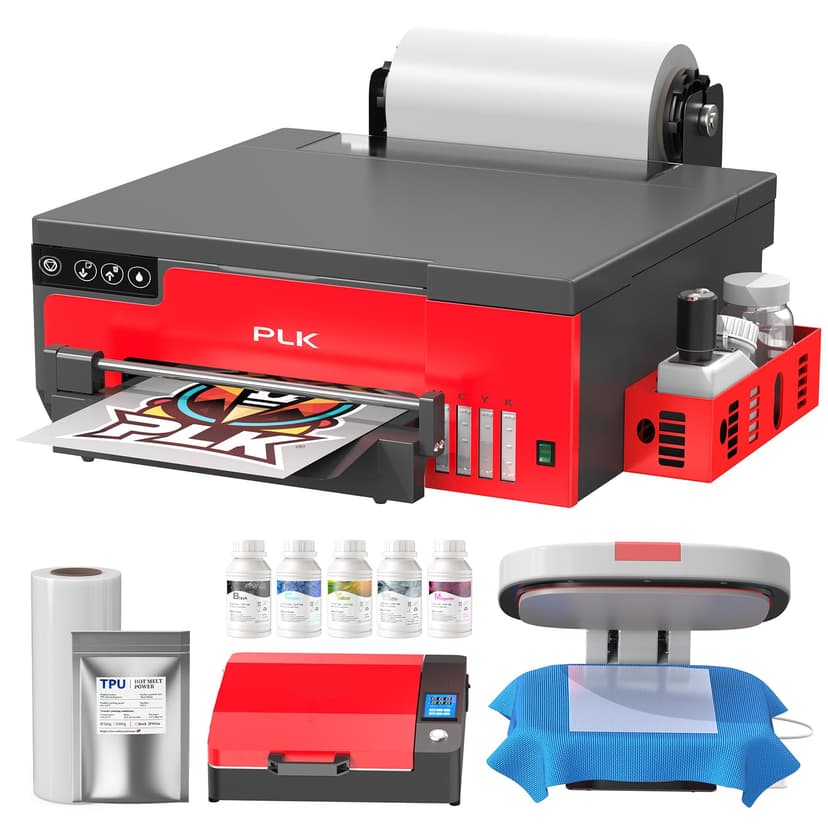 PLK A4 DTF Printer, XP600 DTF Printer,Sheet and Roll Feeder, Upgraded L8058 DTF Machine with White Stirring System 100% Transfer DIY Printing,2-Year Ink Included