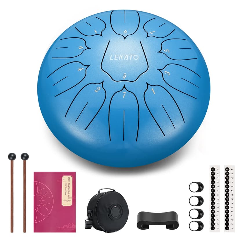 LEKATO Steel Tongue Drum 10 Inch 11 Notes, D Major Hanpan Drum Percussion for Meditation Yoga Musical Education, Christmas Birthday Music Gift for Beginners,Sky Blue