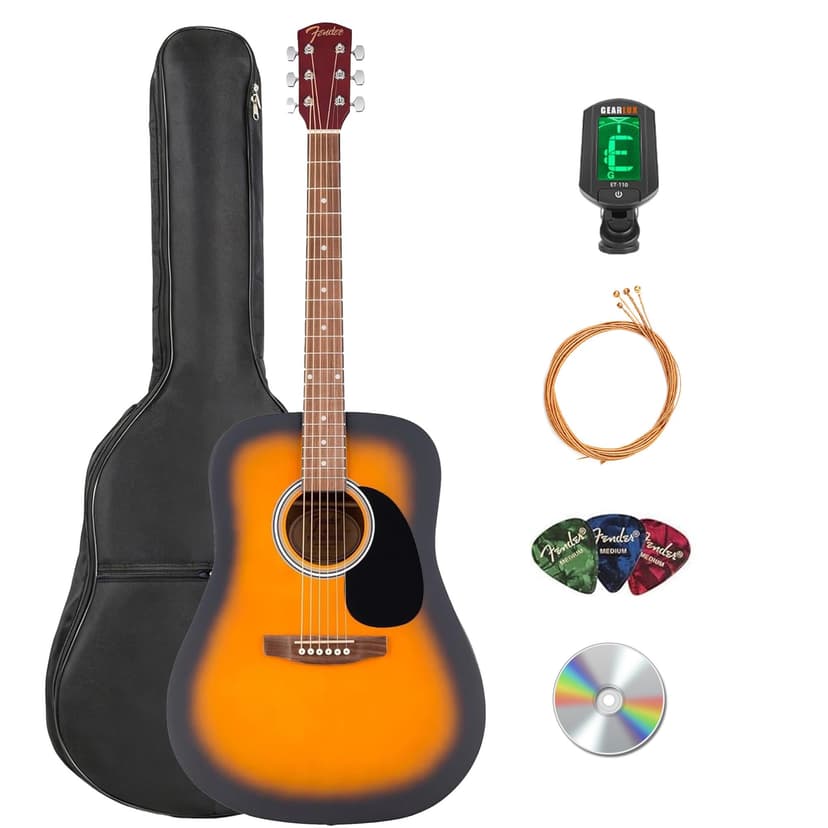 Fender FA Series Dreadnought Acoustic Guitar - Sunburst Bundle with Gig Bag, Tuner, Strings, Picks, and Austin Bazaar Instructional DVD