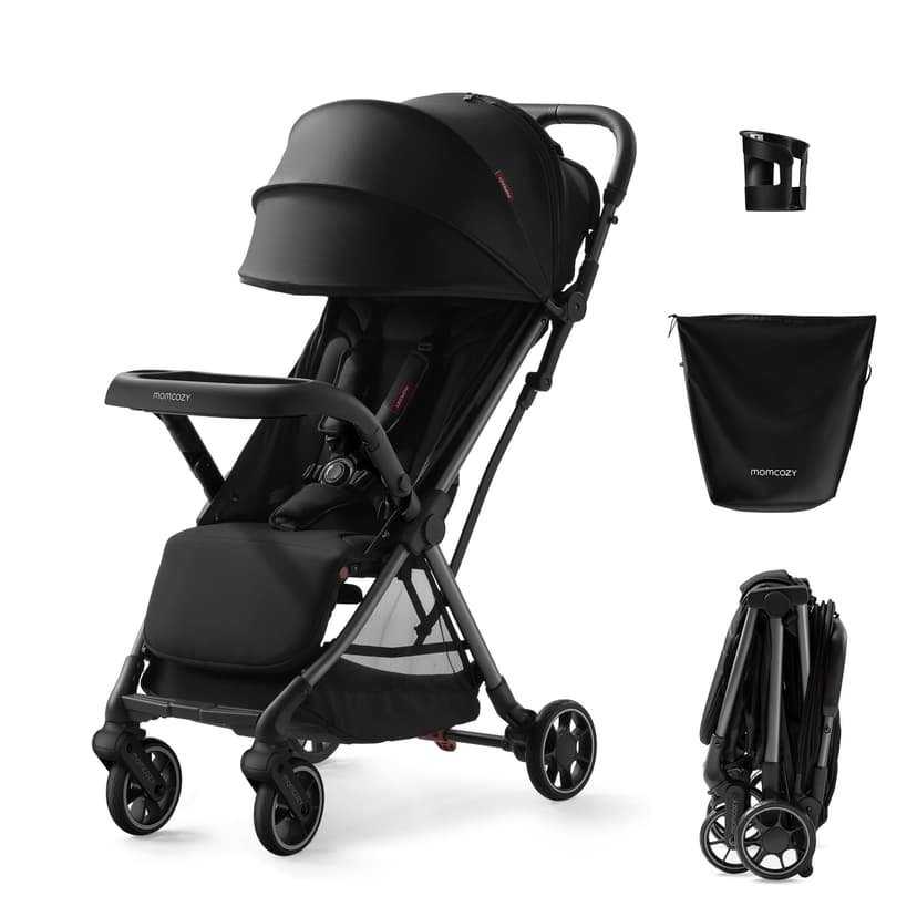 Momcozy ClickGo Lightweight Stroller, Compact Travel Stroller for Airplane with One-Click Fold, Baby Strollers and Toddler Stroller with Large Canopy for Kids from 0 Months, Extendable UPF50+ Canopy