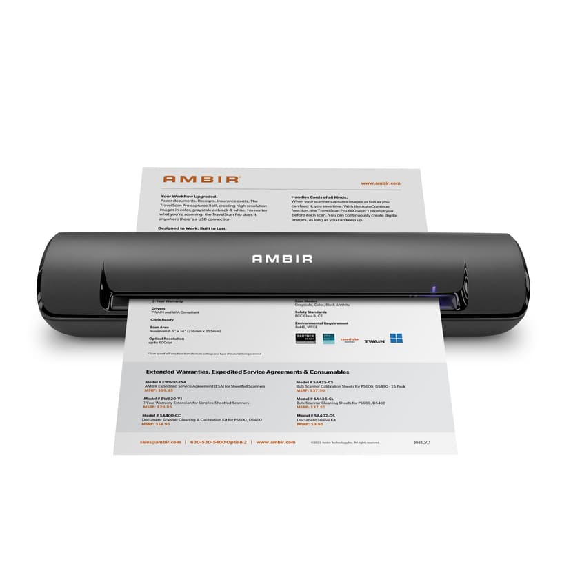 Ambir ImageScan Pro 490i (DS490-AS) Duplex Document and Card Scanner with AmbirScan