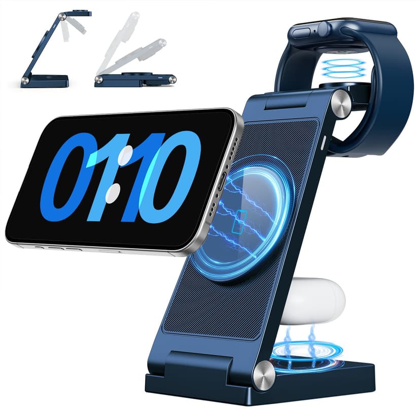 RYND 2026 Traveling Wireless Mag-Safe Fast Charging Station,Magnetic 3 in 1 Charger with Light for iPhone 16 15 14 13 12 Pro Max Plus,Apple Watch Series & Air pods 4 3 2 Pro-Gifts for Wife & Husband