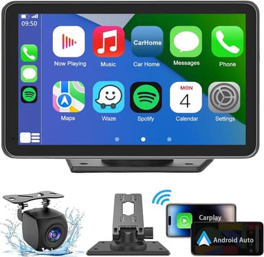 Portable Wireless with Apple CarPlay and Android Auto Screen for Car, 7" HD Touch Screen Car Stereo with Mirror Link, Bluetooth 5.2, Backup Camera, AUX,FM Transmitter for All Vehicle