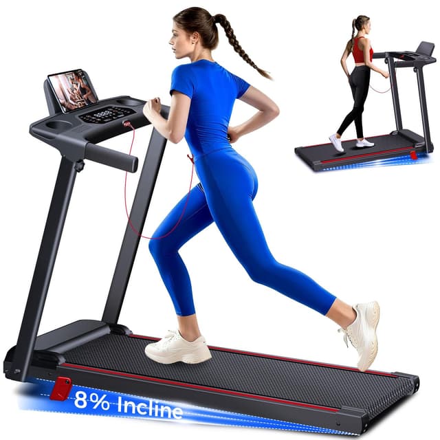 Treadmill with 8% Incline, Walking Pad Treadmill with Handle Bar, Portable Folding Treadmills for Running and Walking, 3.0HP Brushless Motorized, 5 Layers Shock-Absorbing