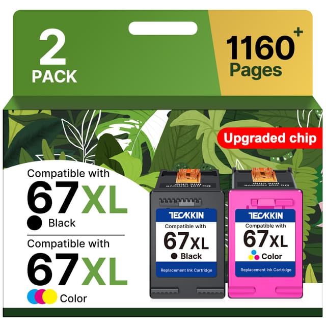 67XL Ink Cartridge Black/Color Combo Pack Replacement for HP Ink 67 67XL Printer Ink Works for HP DeskJet 2827e 4227e 2755e 2855e 2800 4155e 2755 2852e Envy 6055e 6000 6455e(2 Pack)