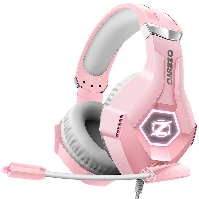 Ozeino Gaming Headset for PC, Ps4, Ps5, Xbox Headset with 7.1 Surround Sound, Gaming Headphones with Noise Cancelling Mic RGB Light Over Ear Headphones for Xbox Series X/S, Switch-Pink