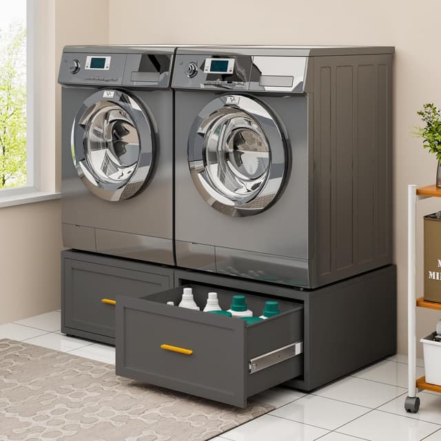 2 Pack Metal Washer and Dryer Pedestals, 28" W Heavy Duty Washer Dryer Pedestal, 16" H Washer Pedestal with Drawer, 440LBS Universal Laundry Pedestal for Washer and Dryer (2pack-Black)