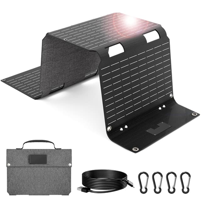 NHZOTUD 45W Solar Panels Charger with Handle 18V USB-A USB-C DC Portable Foldable Power Emergency ETFE Monocrystalline Panels IP67 Waterproof Camping Hiking