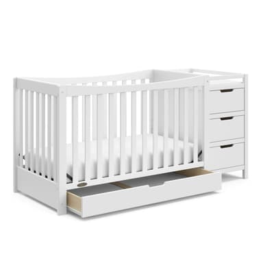 Graco Remi 4-in-1 Convertible Crib & Changer (White) - with Graco Premium Foam Crib & Toddler Mattress