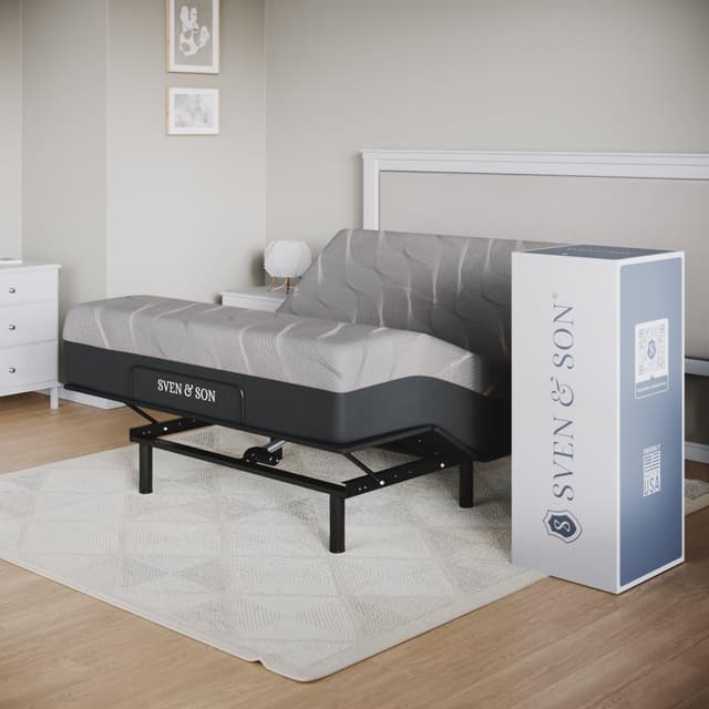 Sven and Son Essential Adjustable Bed Base (Frame) + 10 inch Memory Foam Matt (Firm), Easy Assembly, Head and Foot Lift, Memory Positions, Zero Gravity, Wireless Remote - Full