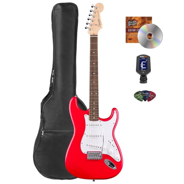 Fender Squier Stratocaster - Torino Red Bundle with Gig Bag, Tuner, Picks, and Austin Bazaar Instructional DVD