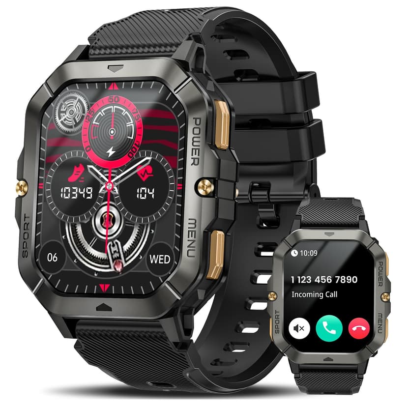 Military Smart Watches for Men (Answer/Make Calls), 2.02'' Fitness Smart Watch for Android and iPhone, Waterproof Fitness Tracker with Blood Pressure/Heart Rate/Sleep/100+ Sport Modes, Watches for Men