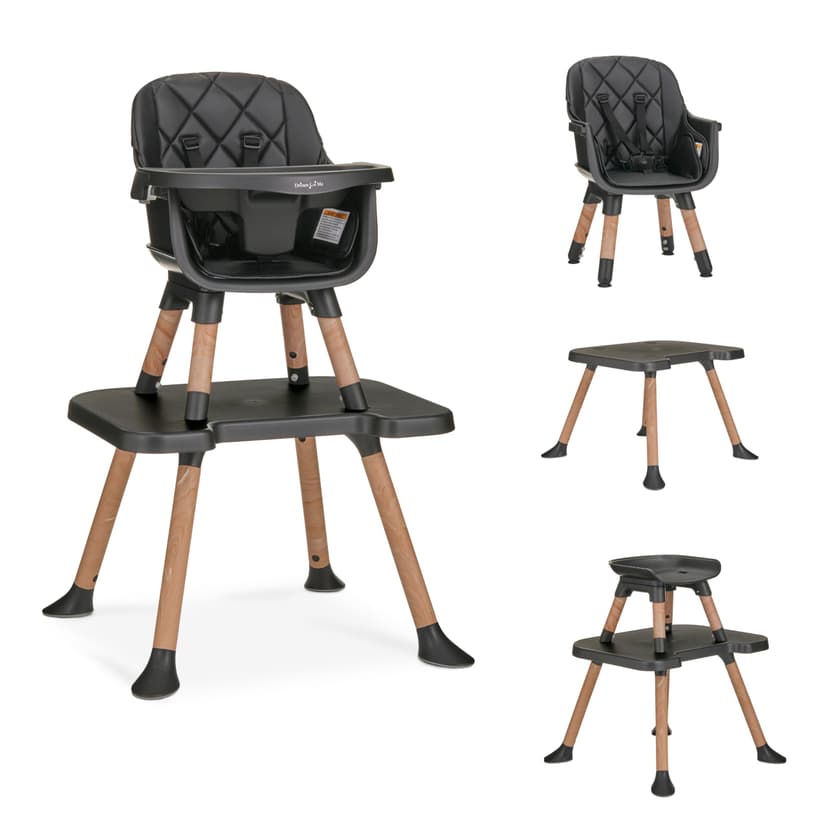Dream On Me Luna 4-in-1 Convertible High Chair – Transforms into a Booster & Toddler Seat, Then into a Toddler Chair & Table, 5-Point Safety Harness, Adjustable Tray, Anti-Skid Padded Feet – Black