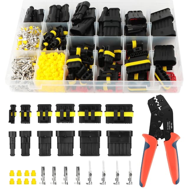 1004Pcs Waterproof Automotive Wire Connectors Kit, 37 Sets Electrical Connector Automotive Electrical Wiring Connectors Kit 1/2/3/4/5/6 Pin Waterproof Connectors with Ratchet Crimping Tool