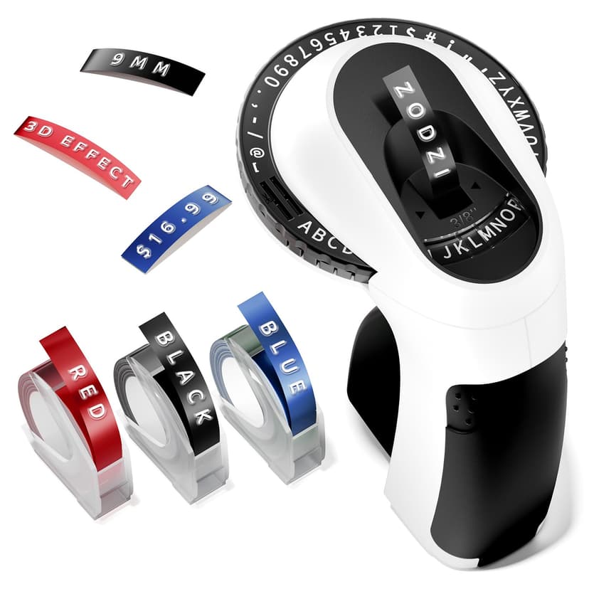 Zodzi Embossing Label Maker, Vintage Embossed Label Makers, Manual Retro Label Maker Machine for Home DIY Crafts & Scrapbook Supplies, Old School Embosser with 3 Rolls 9mm 3D Labeler Waterproof Tapes