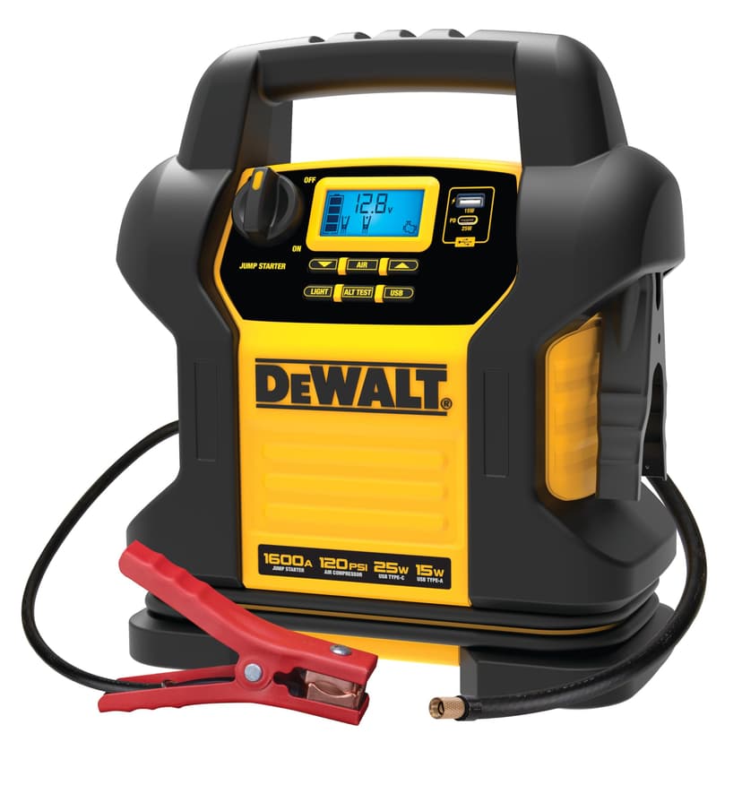 DEWALT DXAEJ14 Digital Portable Power Station Jump Starter - 1600 Peak Amps with 120 PSI Compressor for Tires, Sports Equipment & Bikes, 15W USB-A and 25W USB-C Power