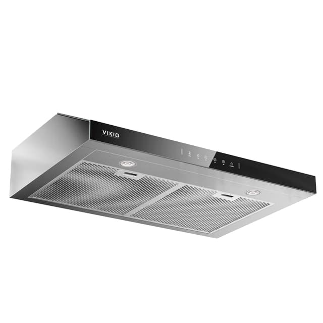 VIKIO HOME Under Cabinet Range Hood 30 Inch, 900 CFM Dual Centrifugal Motor, 3-Speed Ducted Kitchen Vent, Reusable Filters, Stainless Steel Kitchen Hood with LED Lights, Low Noise, Glass Black