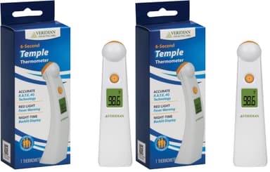Veridian Healthcare Temple Thermometer | Infrared Measurements | Fast 6-Second Readout | Fever Alert | Backlit Display | Programmable Timer | 1-Year Warranty (Pack of 2)