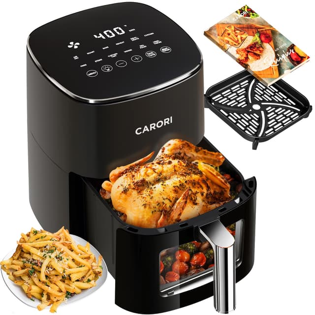 Air Fryer 12 Preset with Viewing Window, 6Qt Large Capacity, 400℉ Max Crisp, Airfryer, Bake, Roast, Dehydrate, Reheat, 1700W Quick Even Easy Meals, Nonstick Dishwasher Safe Basket