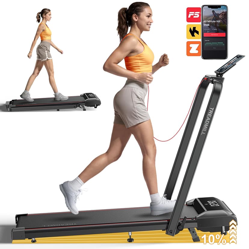 Acezoe Walking Pad Treadmill with Incline, 2 in 1 Folding Treadmills for Home Small Office, 300lbs Portable Compact Under Desk Treadmill with LED Display and Apps