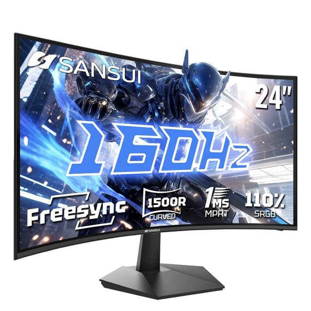 SANSUI 24 Inch Curved 160Hz Gaming Monitor,1500R Curved Gaming Monitor FHD 1080P Computer Monitor,MPRT 1ms Fast VA Display,Freesync,HDR,3000:1, HDMI2.0,DP1.4, VESA Support(ES-G24C1L HDMI Cable Incl.)