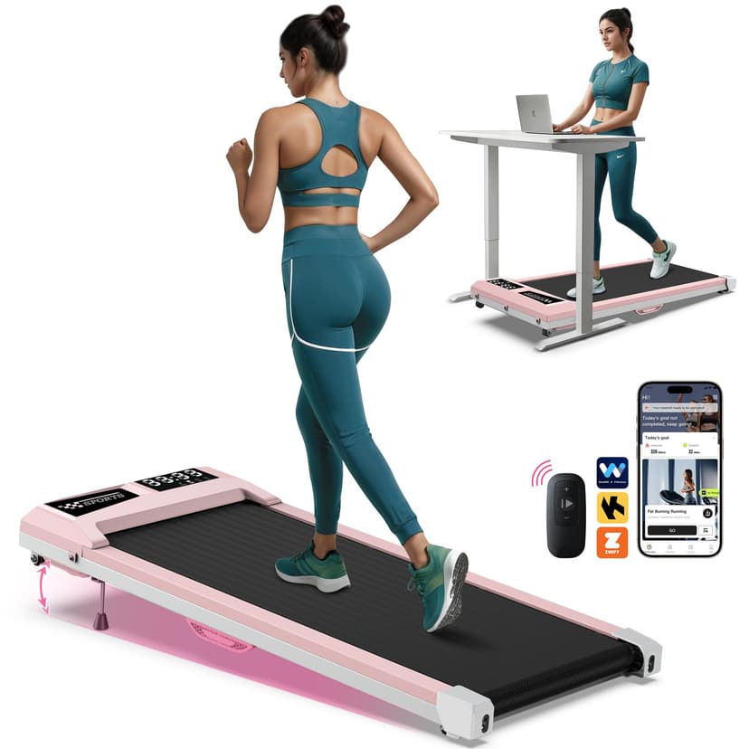 WELLFIT Walking Pad 330lb Capacity, 2.5HP Smart Under Desk Treadmill Work with KINOMAP Apple Health, 10% Incline Treadmill for Home Office Apartment, Lightweigh and Easy to Store