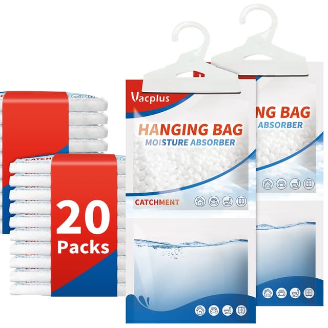 Vacplus Moisture Absorbers Packets, Fragrance Free 20 Pack, Humidity Packs, Dessicant Packets, Hanging Closet Dehumidifier Bags, Odor Eliminator for Bathroom 9.8OZ