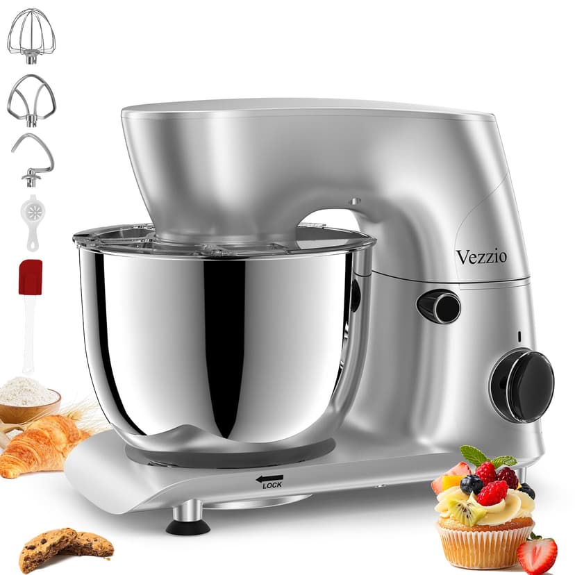 Vezzio Stand Mixer,6 Quarts,10-Speed Tilt-Head,Kitchen Food Mixer with Stainless Steel Bowl,Dough Hook,Whisk, Beater,Egg White Separator (Silver)