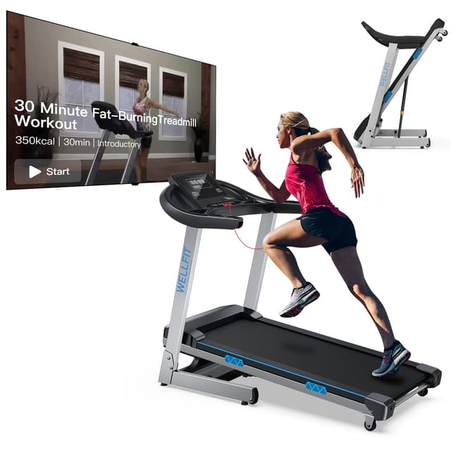 WELLFIT 4.0HP Treadmill for Home with 15% Auto Incline-400LB Weight Capacity Folding Treadmill Running Machine with App&Voice Control, Large Running Belt, Quiet Motorized Treadmill for Cardio Training