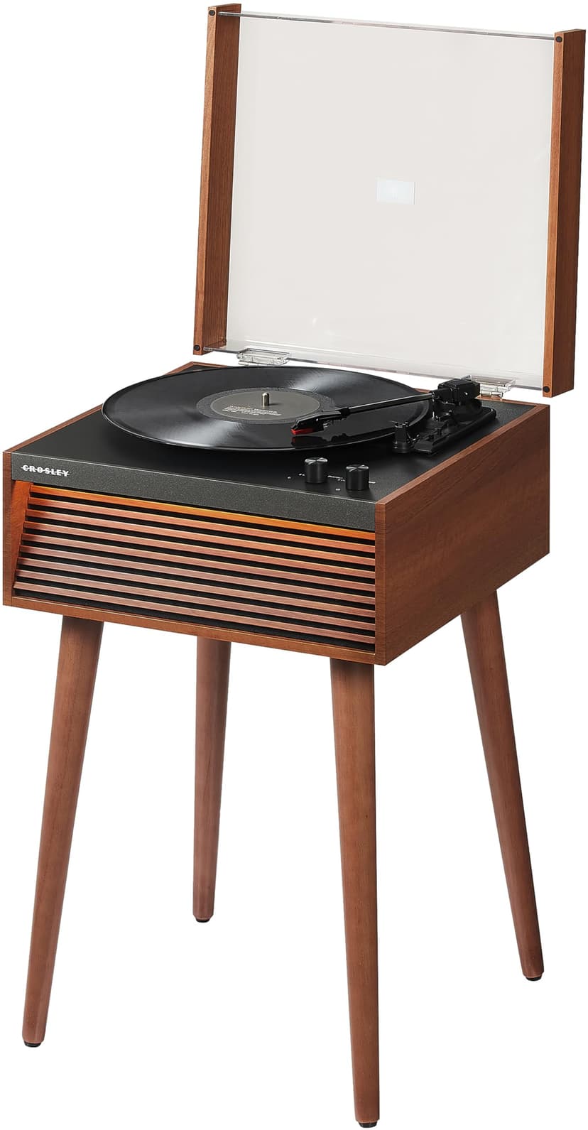 Crosley CR6237A-NA Dean 3-Speed Bluetooth in/Out Vinyl Record Player Turntable with Built-in Speakers, LED Lights and Detachable Legs, Natural