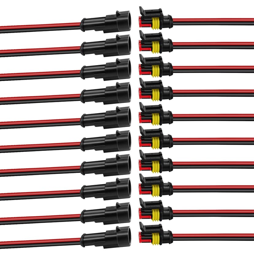 10Pcs Car Waterproof Electrical Connector, 2 Pin Connector, 16 AWG 2 Wire Waterproof Connector, Car Electrical Connectors for Automobiles, Trucks, Boats, Motorcycles and Other Electrical Connections