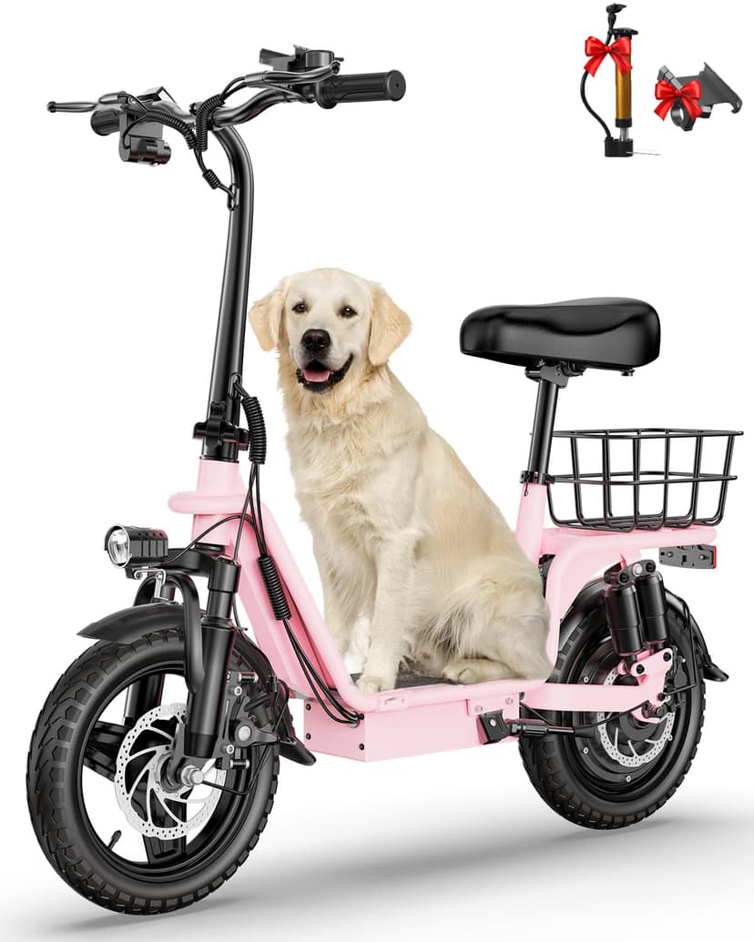 INSDRGN Peak 900W Electric Scooter for Adults with Seat, 48V 10.4Ah Li Battery, 28 Miles Range, 20MPH Commuter E-Scooter with Basket, Max 330LBS, UL2849 Certified, C14 Pink