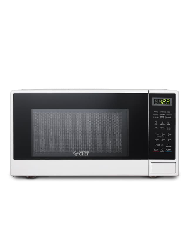 Commercial Chef 1.1 Cu. Ft. Countertop Microwave Oven, Touch Controls with Digital LED Display, 1100W Microwave, Push Button Door, 10 Power Levels, CHCM11100W, White