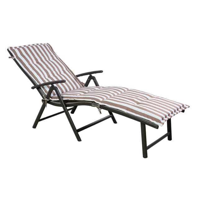 Kozyard Cozy Aluminum Reclining Lounge Chair - Perfect for Beach, Yard, Pool, and Patio Outdoor Chaise Lounge with Drink Holder, Weather Free Adjustable Assemble Free Beige Strip