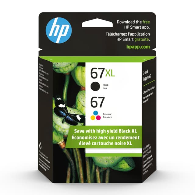 HP Original 67 Tri-Color / 67XL Black Ink Cartridges (2-Pack) | Works DeskJet 1255, 2700, 4100 Series Envy 6000, 6400 Series | Eligible for Instant Ink | 3YP30AN