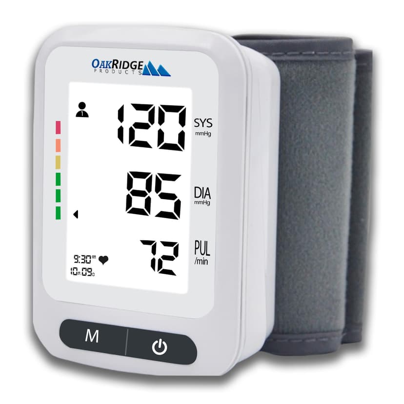 Oakridge Products Wrist Blood Pressure Monitor, Large LCD Backlit Display, Adjustable Cuff, Voice Broadcast, 240 Readings for 2 Users, Automatic BP Machine with Carrying Case, Batteries Included
