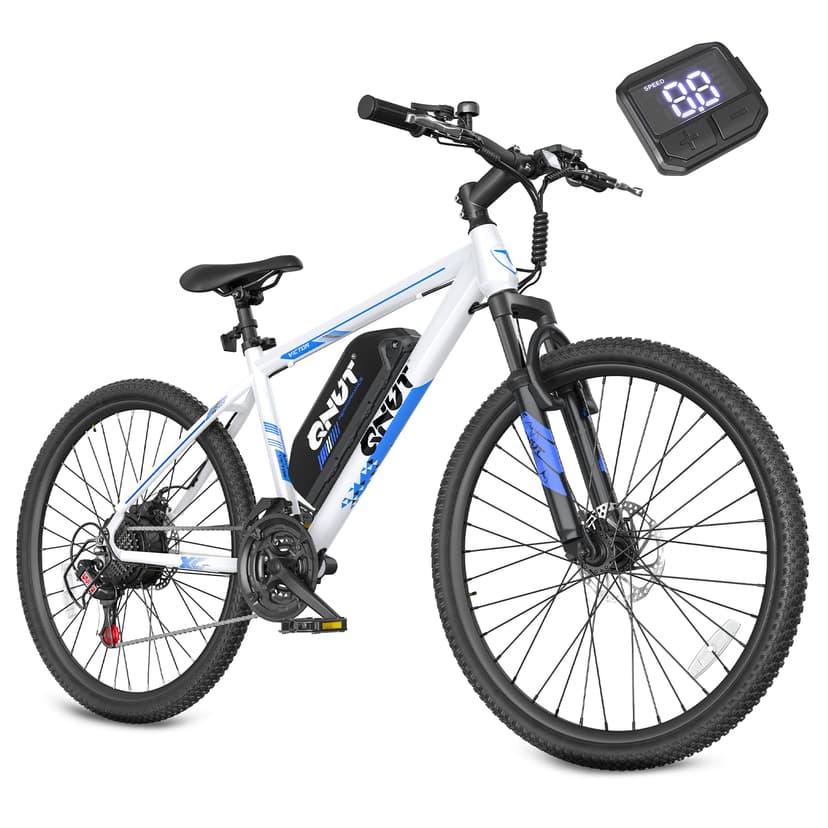 QNUT Electric Bike for Adults, 350W 26" Ebike for Teens 21 Speed 20Mph Up to 40Mile with Dual Disc Brake Commute E-Bike E-MTB for Men Women Electric Bicycles (Blue-White)