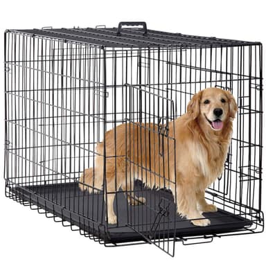 BestPet | Dog Crate | 48" | Black | Foldable Metal Kennel with Double Doors, Secure Slide-Bolt Latches, Leakproof Tray | Portable Dog Cage for Large Breeds | for Travel, Indoor & Outdoor Use