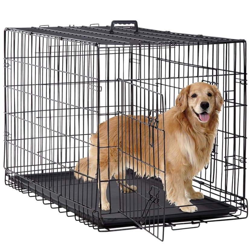 BestPet | Dog Crate | 48" | Black | Foldable Metal Kennel with Double Doors, Secure Slide-Bolt Latches, Leakproof Tray | Portable Dog Cage for Large Breeds | for Travel, Indoor & Outdoor Use