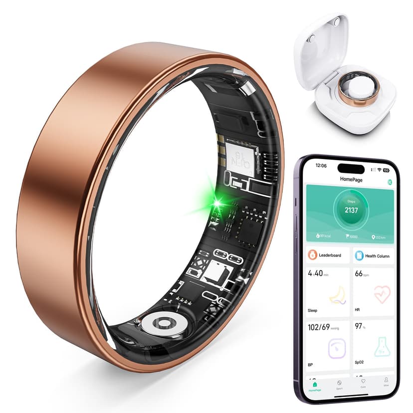 Free Shark Smart Ring with Sleep Monitoring, Step Counting, Heart Rate, Blood Oxygen for iOS and Android, No Subscription Fee, IP68 Waterproof Health Tracker (Rose Gold, 11)